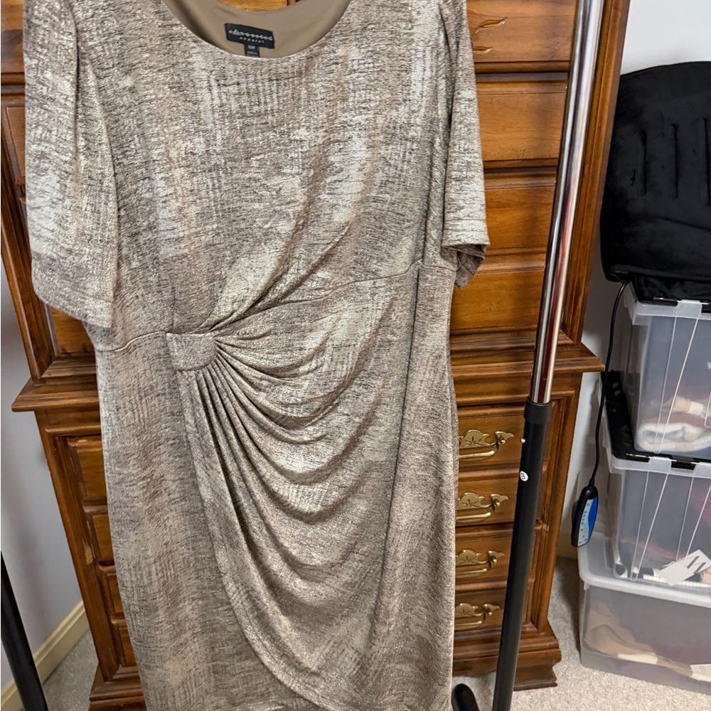 Connected Apparel Beige Textured Midi Dress